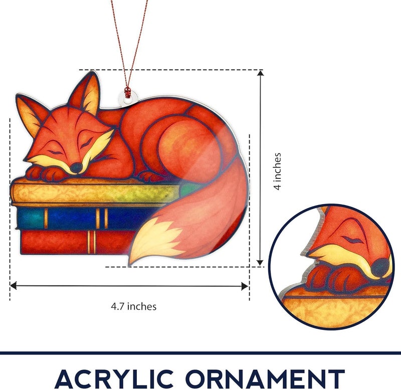 NELXI Fox Ornaments for Christmas Tree, Christmas Ornaments 2025, Fox Ornament Gift for Librarian, Bookworm, Reading Lover, Teacher, Decoration Hanging Ornament Gifts for Book Lovers, Book Gift - Image 3